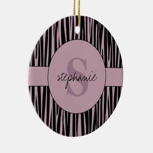 Aangepaste naam Monogrammed Zebra stripes patroon Keramisch Ornament (Rechts)