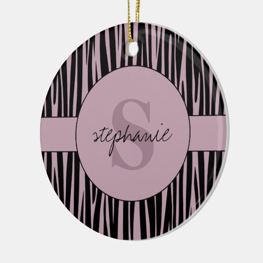 Aangepaste naam Monogrammed Zebra stripes patroon Keramisch Ornament (Links)