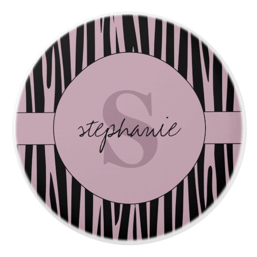Aangepaste naam Monogrammed Zebra stripes patroon Keramische Knop (Voorkant)