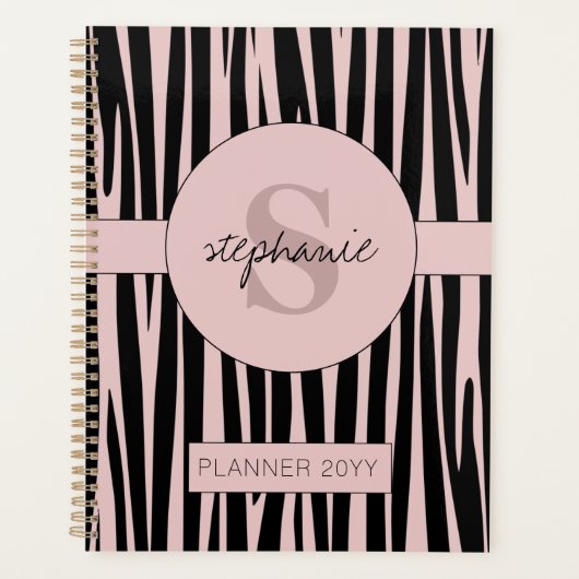 Aangepaste naam Monogrammed Zebra stripes patroon Planner (Voorkant)