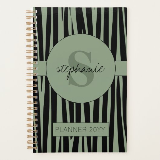 Aangepaste naam Monogrammed Zebra stripes patroon Planner (Voorkant)