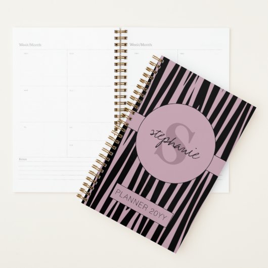 Aangepaste naam Monogrammed Zebra stripes patroon Planner (Display)