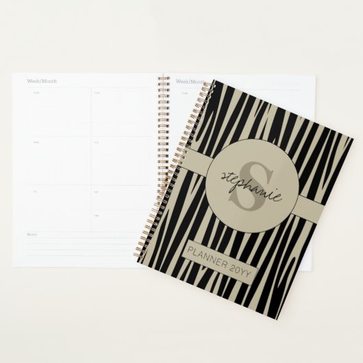 Aangepaste naam Monogrammed Zebra stripes patroon Planner (Display)