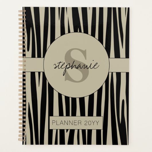 Aangepaste naam Monogrammed Zebra stripes patroon Planner (Voorkant)