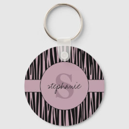 Aangepaste naam Monogrammed Zebra stripes patroon Sleutelhanger