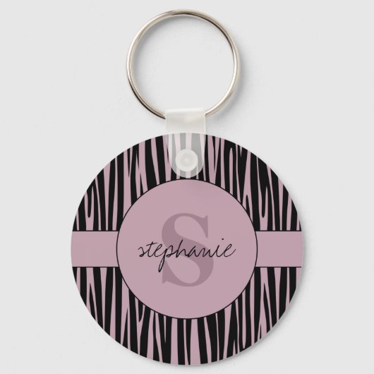 Aangepaste naam Monogrammed Zebra stripes patroon Sleutelhanger (Voorkant)