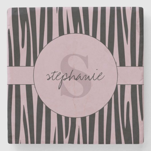 Aangepaste naam Monogrammed Zebra stripes patroon Stenen Onderzetter (Voorkant)