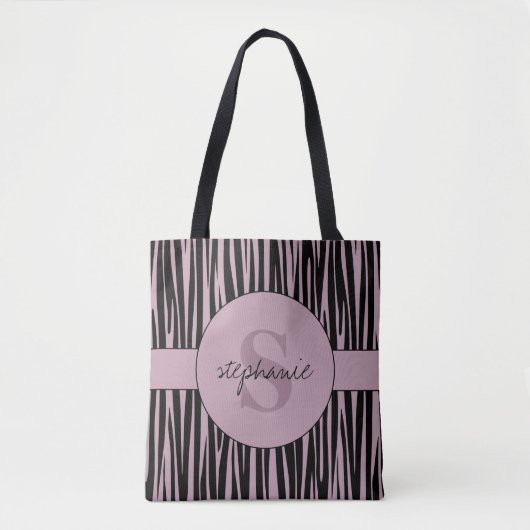 Aangepaste naam Monogrammed Zebra stripes patroon Tote Bag (Voorkant)