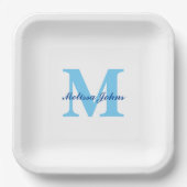 Aangepaste naam Monogrammen Blauwe Baby showers Bi Papieren Bordje (Voorkant)
