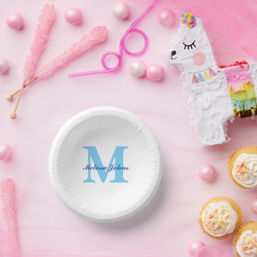 Aangepaste naam Monogrammen Blauwe Baby showers Bi Papieren Kommen (Feest)