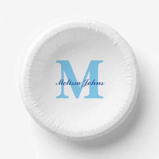 Aangepaste naam Monogrammen Blauwe Baby showers Bi Papieren Kommen (Voorkant)