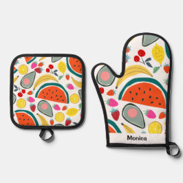 Aangepaste naam Mooie fruit achtergrond Ovenwant & Pannenlap Set