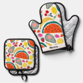 Aangepaste naam Mooie fruit achtergrond Ovenwant & Pannenlap Set (Voorkant / Achterkant)