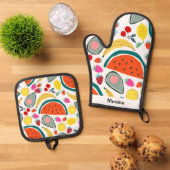 Aangepaste naam Mooie fruit achtergrond Ovenwant & Pannenlap Set (Top down)