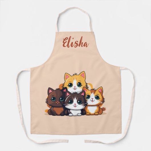 Aangepaste naam Moppige Kittieskatten Illustratie Schort (Voorkant)
