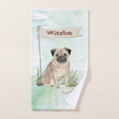 Aangepaste naam mopshond huisdier hond bad handdoek (Handdoek)