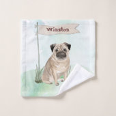 Aangepaste naam mopshond huisdier hond bad handdoek (Wasdoekje)