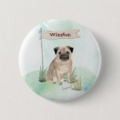 Aangepaste naam mopshond huisdier hond ronde button 5,7 cm (Voorkant)