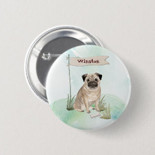 Aangepaste naam mopshond huisdier hond ronde button 5,7 cm