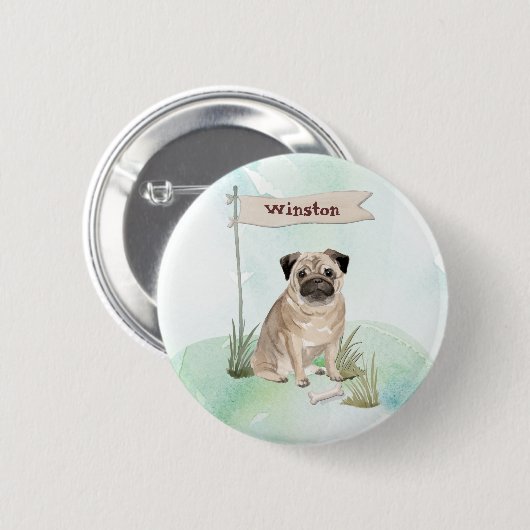 Aangepaste naam mopshond huisdier hond ronde button 5,7 cm (Voorkant /achterkant)