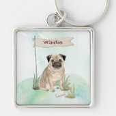 Aangepaste naam mopshond huisdier hond sleutelhanger (Voorkant)