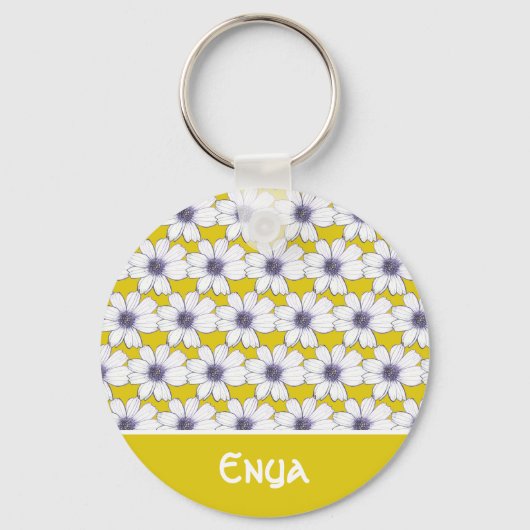 Aangepaste naam Mosterdbloempatroon Button Kerncod Sleutelhanger (Voorkant)