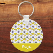 Aangepaste naam Mosterdbloempatroon Button Kerncod Sleutelhanger (Voorkant)