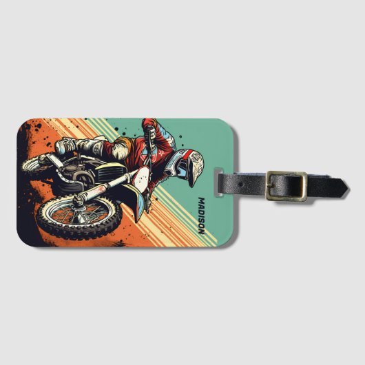 Aangepaste naam Motocross Bagagelabel (Voorkant (horizontaal))
