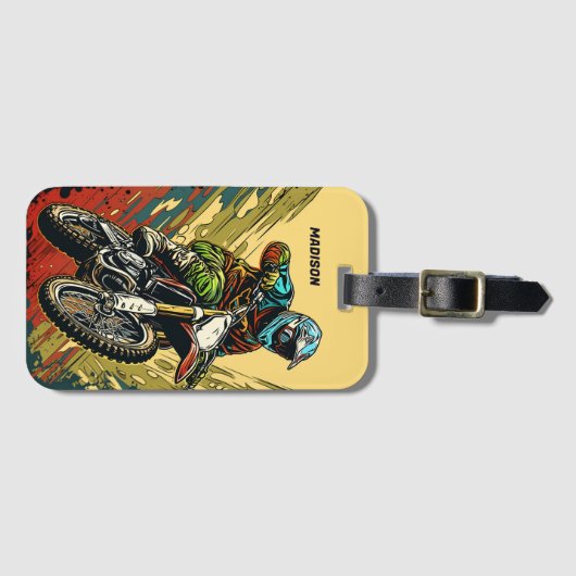 Aangepaste naam Motocross Bagagelabel (Voorkant (horizontaal))