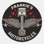 Aangepaste naam Motorfiets Zuigerwagentje Ronde Sticker (Voorkant)