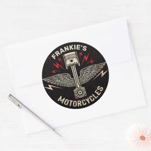Aangepaste naam Motorfiets Zuigerwagentje Ronde Sticker (Envelop)