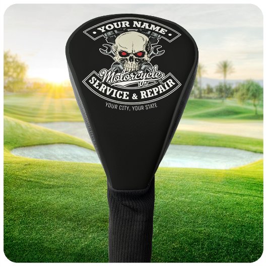 Aangepaste NAAM Motorfietser Monteur Schedel Motor Golfheadcover
