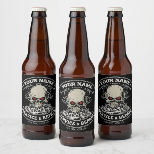 Aangepaste NAAM Motorfietstechnicus Schedel Motorf Bier Etiket (Flessen)