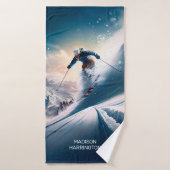 Aangepaste naam Mountain Skier Badhanddoek (Badhanddoek)