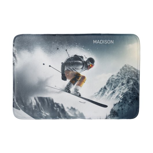 Aangepaste naam Mountain Skier Badmat (Voorkant)