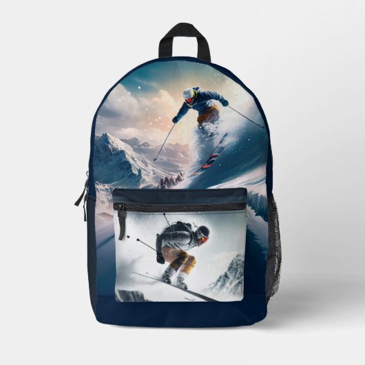 Aangepaste naam Mountain Skier Bedrukte Rugzak (Voorkant)