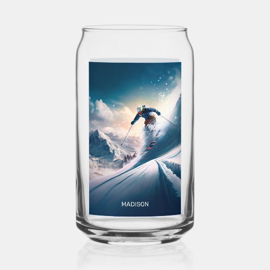 Aangepaste naam Mountain Skier Blikvorm Glas (Voorkant)