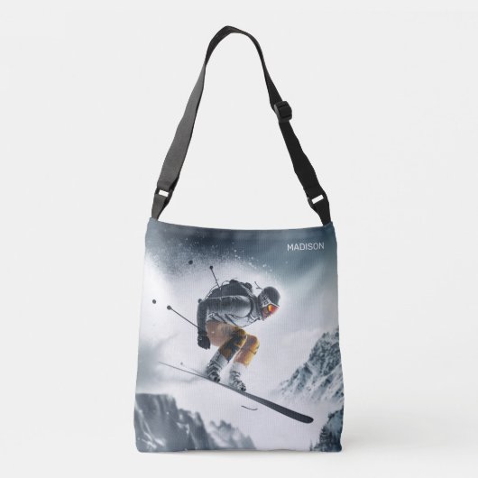 Aangepaste naam Mountain Skier Crossbody Tas (Achterkant)