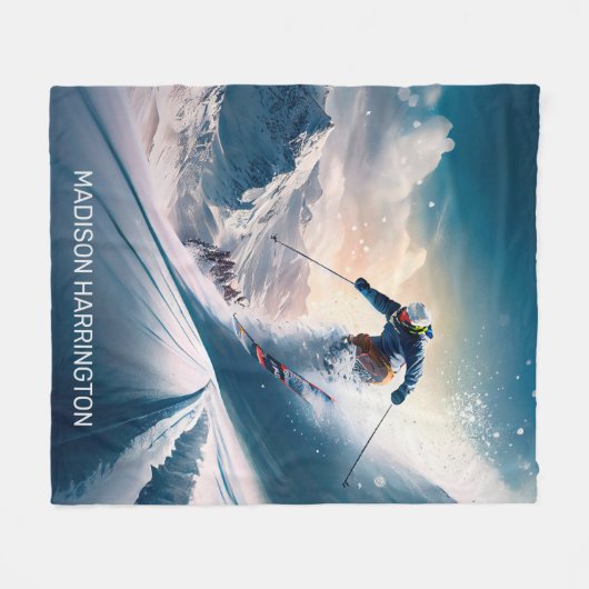 Aangepaste naam Mountain Skier Fleece Deken (Voorkant (Horizontaal))