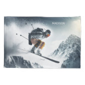 Aangepaste naam Mountain Skier Kussensloop (Achterkant)