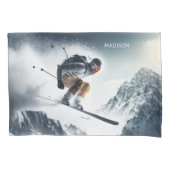 Aangepaste naam Mountain Skier Kussensloop (Voorkant)
