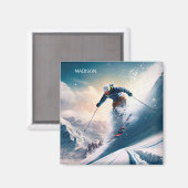 Aangepaste naam Mountain Skier Magneet (Voorkant / Achterkant)