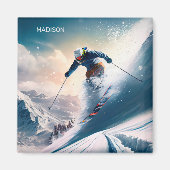 Aangepaste naam Mountain Skier Magneet (Voorkant)