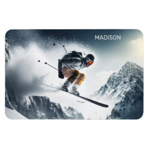 Aangepaste naam Mountain Skier Magneet