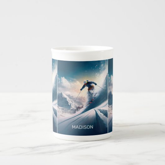 Aangepaste naam Mountain Skier Porselein Kop (Voorkant)