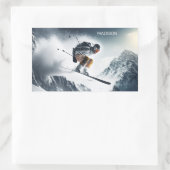 Aangepaste naam Mountain Skier Rechthoekige Sticker (Tas)