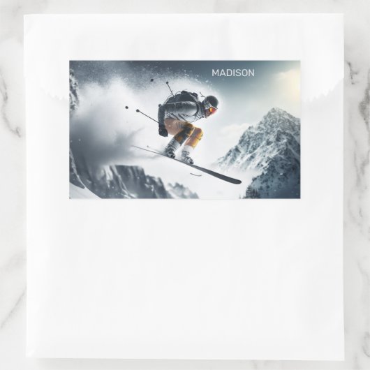 Aangepaste naam Mountain Skier Rechthoekige Sticker (Tas)