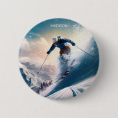 Aangepaste naam Mountain Skier Ronde Button 5,7 Cm (Voorkant)