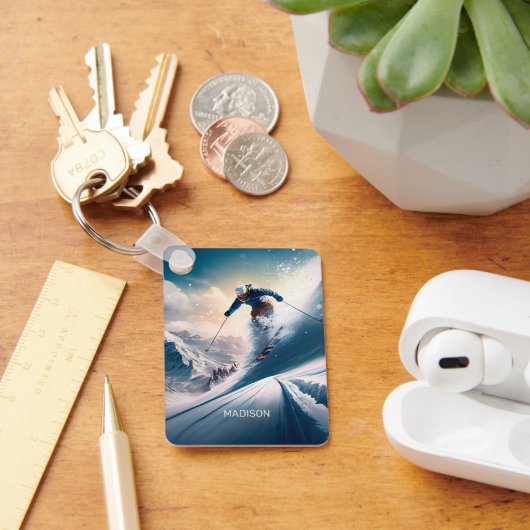 Aangepaste naam Mountain Skier Sleutelhanger (Bureau)