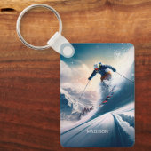 Aangepaste naam Mountain Skier Sleutelhanger (Voorkant)